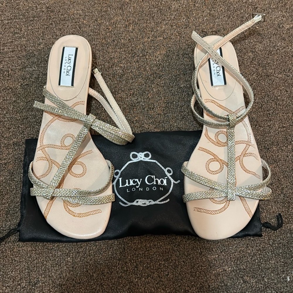 Lucy Choi gold flat strapped sandal- never worn